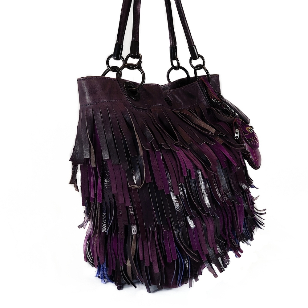 R-A-R-E! COACH LTD ED/XLG/HTF FRINGED LEATHER TOTE. - Picture 5 of 12